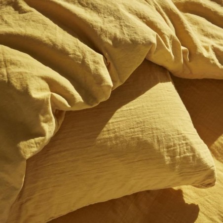 Parure de lit - TODAY - 123333 - 1 personne - 140x200 cm - Gaze de coton unie - Ocre