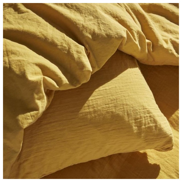 Parure de lit - TODAY - 123333 - 1 personne - 140x200 cm - Gaze de coton unie - Ocre