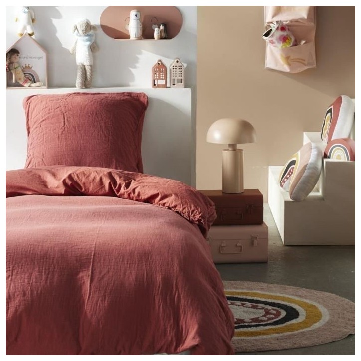 Parure de lit - TODAY - 123334 - 1 personne - 140x200 cm - Gaze de coton unie - Terracotta