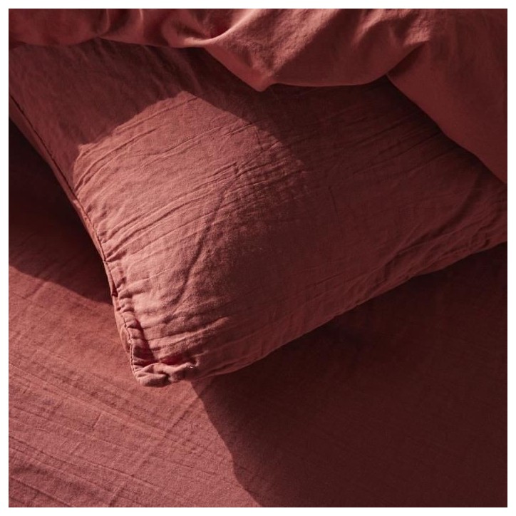 Parure de lit - TODAY - 123334 - 1 personne - 140x200 cm - Gaze de coton unie - Terracotta