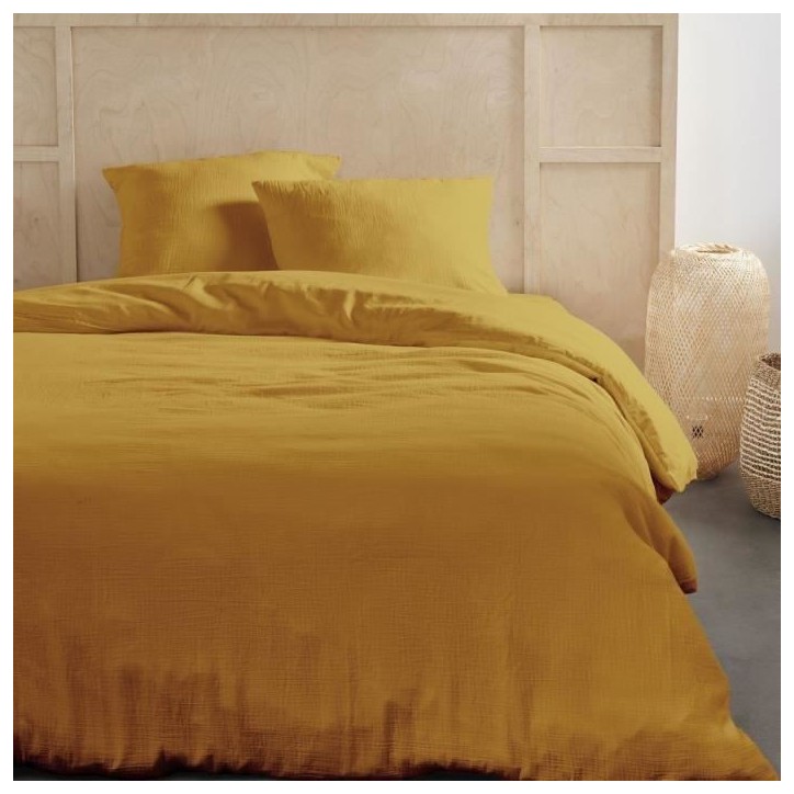 Parure de lit - TODAY - 123668 - 2 personnes - 240x220cm - Gaze de coton unie - Ocre Parure de lit - TODAY - 123668 - 2 personnes - 240x220cm - Gaze de coton unie - Ocre