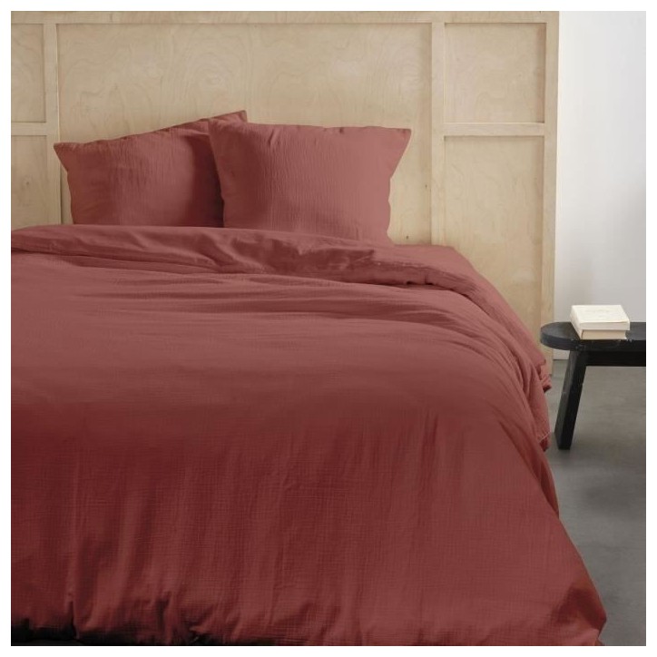 Parure de lit - TODAY - 123671 - 2 personnes - 260x240cm - Gaze de coton unie - Terracotta