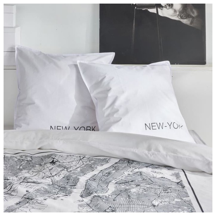 Parure de lit - TODAY - JAVA - 2 personnes - 240x220 cm - Coton - Imprimé New York - Blanc Parure de lit - TODAY - JAVA - 2 personnes - 240x220 cm - Coton - Imprimé New York - Blanc