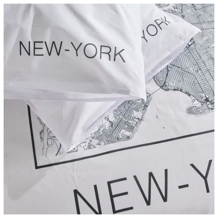 Parure de lit - TODAY - JAVA - 2 personnes - 240x220 cm - Coton - Imprimé New York - Blanc Parure de lit - TODAY - JAVA - 2 personnes - 240x220 cm - Coton - Imprimé New York - Blanc