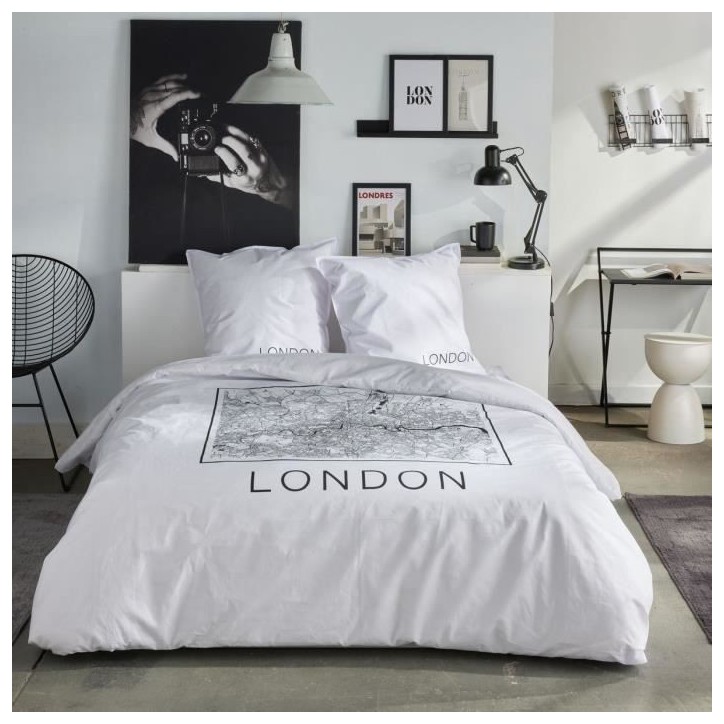 Parure de lit - TODAY - JAVA - 2 personnes - 240x220 cm - Coton - Imprimé London - Blanc Parure de lit - TODAY - JAVA - 2 personnes - 240x220 cm - Coton - Imprimé London - Blanc