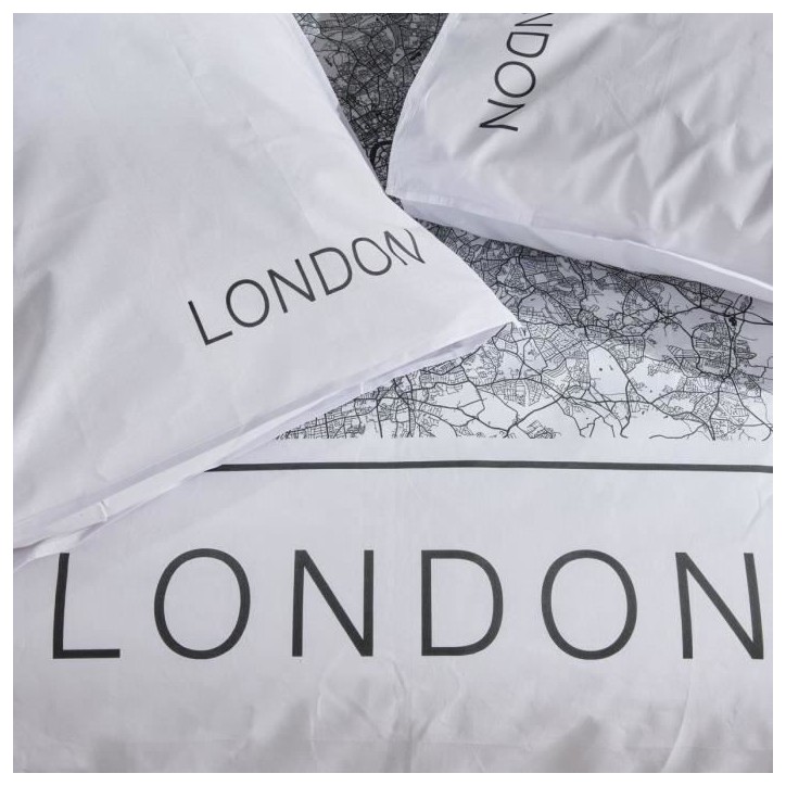 Parure de lit - TODAY - JAVA - 2 personnes - 240x220 cm - Coton - Imprimé London - Blanc Parure de lit - TODAY - JAVA - 2 personnes - 240x220 cm - Coton - Imprimé London - Blanc