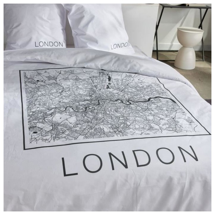 Parure de lit - TODAY - JAVA - 2 personnes - 240x220 cm - Coton - Imprimé London - Blanc Parure de lit - TODAY - JAVA - 2 personnes - 240x220 cm - Coton - Imprimé London - Blanc