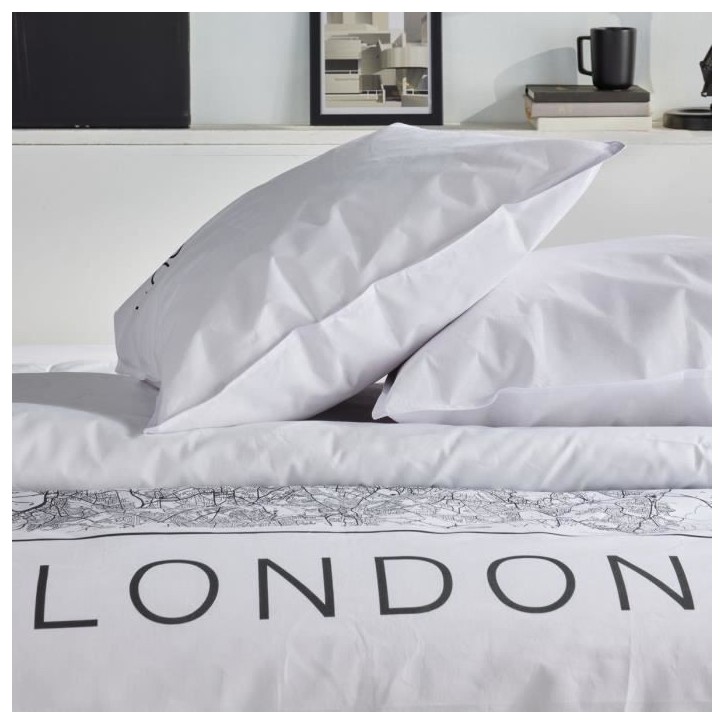 Parure de lit - TODAY - JAVA - 2 personnes - 240x220 cm - Coton - Imprimé London - Blanc Parure de lit - TODAY - JAVA - 2 personnes - 240x220 cm - Coton - Imprimé London - Blanc