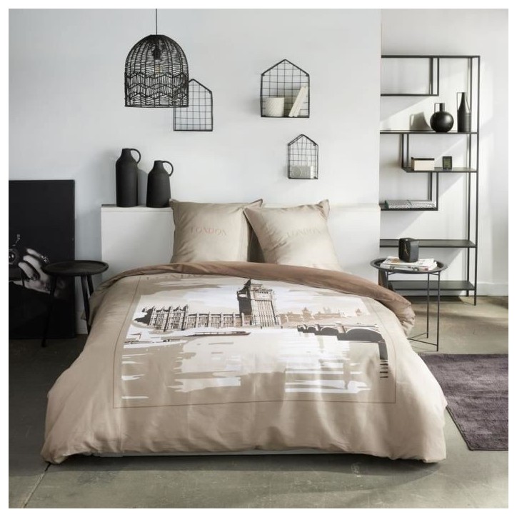 Parure de lit - TODAY - JAVA - 2 personnes - 240x220 cm - Coton - Imprimé London - Beige Parure de lit - TODAY - JAVA - 2 personnes - 240x220 cm - Coton - Imprimé London - Beige