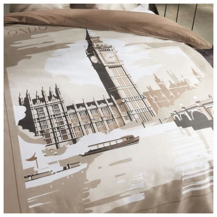 Parure de lit - TODAY - JAVA - 2 personnes - 240x220 cm - Coton - Imprimé London - Beige Parure de lit - TODAY - JAVA - 2 personnes - 240x220 cm - Coton - Imprimé London - Beige