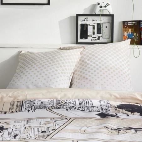 Parure de lit - TODAY - JAVA - 2 personnes - 240x220 cm - Coton - Imprimé Manga - Beige