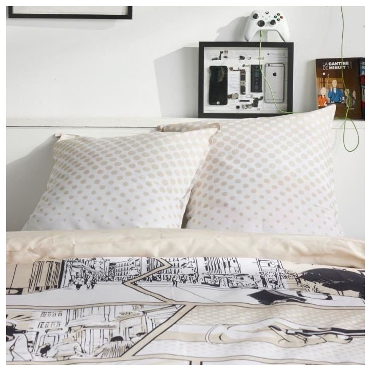 Parure de lit - TODAY - JAVA - 2 personnes - 240x220 cm - Coton - Imprimé Manga - Beige Parure de lit - TODAY - JAVA - 2 personnes - 240x220 cm - Coton - Imprimé Manga - Beige