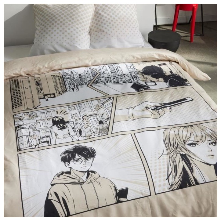 Parure de lit - TODAY - JAVA - 2 personnes - 240x220 cm - Coton - Imprimé Manga - Beige Parure de lit - TODAY - JAVA - 2 personnes - 240x220 cm - Coton - Imprimé Manga - Beige