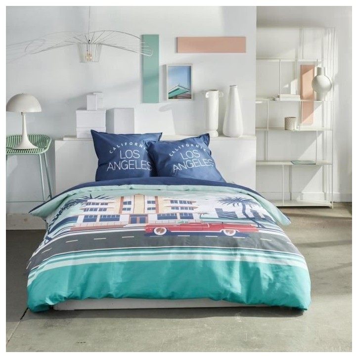 Parure de lit - TODAY - JAVA - 2 personnes - 240x220 cm - Coton - Imprimé Los Angeles - Bleu Parure de lit - TODAY - JAVA - 2 personnes - 240x220 cm - Coton - Imprimé Los Angeles - Bleu