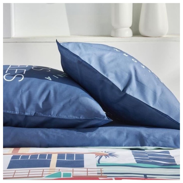 Parure de lit - TODAY - JAVA - 2 personnes - 240x220 cm - Coton - Imprimé Los Angeles - Bleu Parure de lit - TODAY - JAVA - 2 personnes - 240x220 cm - Coton - Imprimé Los Angeles - Bleu