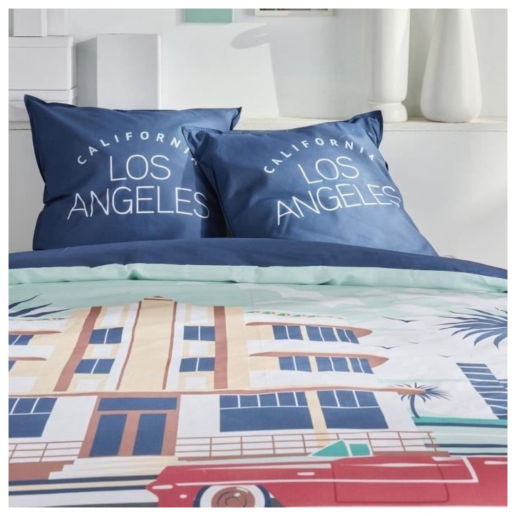 Parure de lit - TODAY - JAVA - 2 personnes - 240x220 cm - Coton - Imprimé Los Angeles - Bleu Parure de lit - TODAY - JAVA - 2 personnes - 240x220 cm - Coton - Imprimé Los Angeles - Bleu