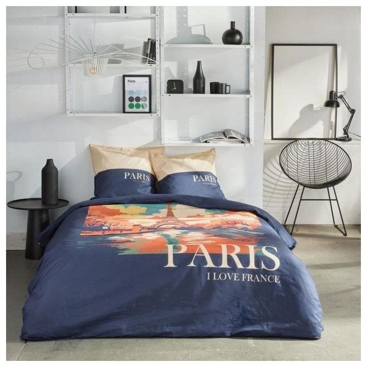 Parure de lit - TODAY - JAVA - 2 personnes - 240x220 cm - Coton - Imprimé Paris - Bleu Parure de lit - TODAY - JAVA - 2 personnes - 240x220 cm - Coton - Imprimé Paris - Bleu