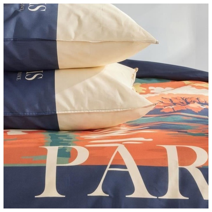 Parure de lit - TODAY - JAVA - 2 personnes - 240x220 cm - Coton - Imprimé Paris - Bleu Parure de lit - TODAY - JAVA - 2 personnes - 240x220 cm - Coton - Imprimé Paris - Bleu