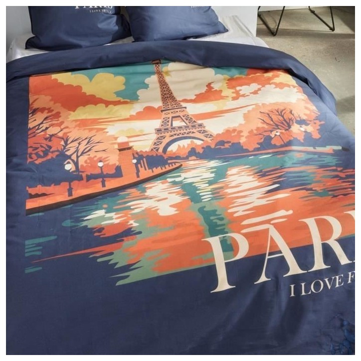 Parure de lit - TODAY - JAVA - 2 personnes - 240x220 cm - Coton - Imprimé Paris - Bleu Parure de lit - TODAY - JAVA - 2 personnes - 240x220 cm - Coton - Imprimé Paris - Bleu