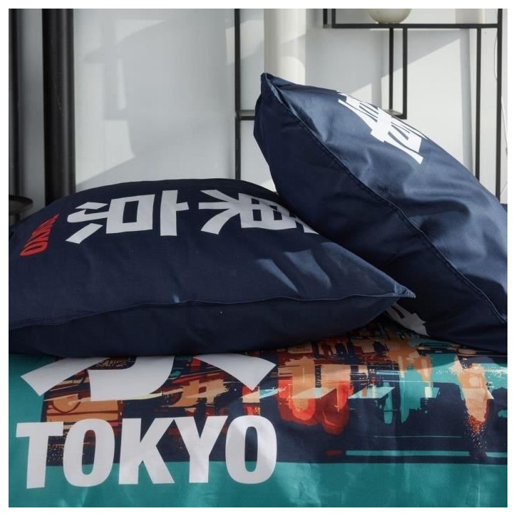 Parure de lit - TODAY - JAVA - 2 personnes - 240x220 cm - Coton - Imprimé Tokyo - Turquoise Parure de lit - TODAY - JAVA - 2 personnes - 240x220 cm - Coton - Imprimé Tokyo - Turquoise