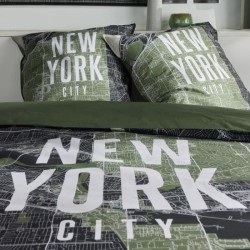Parure de lit - TODAY - JAVA - 2 personnes - 240x220 cm - Coton - Imprimé New York - Vert