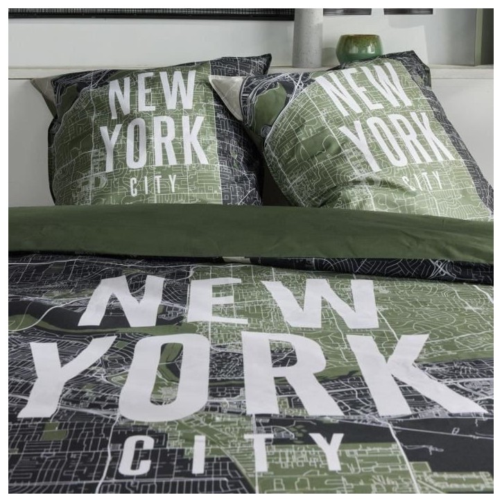 Parure de lit - TODAY - JAVA - 2 personnes - 240x220 cm - Coton - Imprimé New York - Vert Parure de lit - TODAY - JAVA - 2 personnes - 240x220 cm - Coton - Imprimé New York - Vert