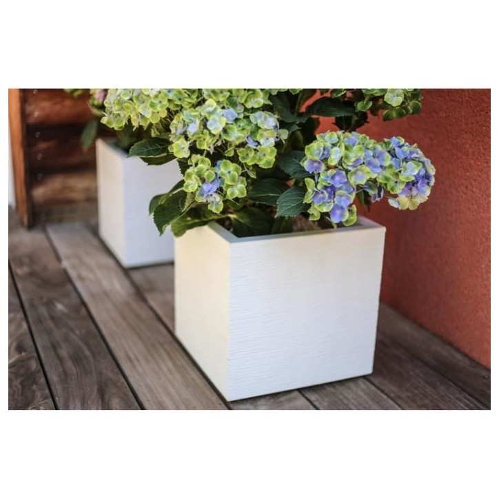 EDA Bac a fleurs carré GRAPHIT UP - 21 L - 29,5 x 29,5 x 29,5 cm - Blanc cérusié