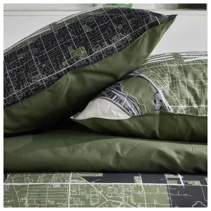 Parure de lit - TODAY - JAVA - 2 personnes - 240x220 cm - Coton - Imprimé New York - Vert Parure de lit - TODAY - JAVA - 2 personnes - 240x220 cm - Coton - Imprimé New York - Vert