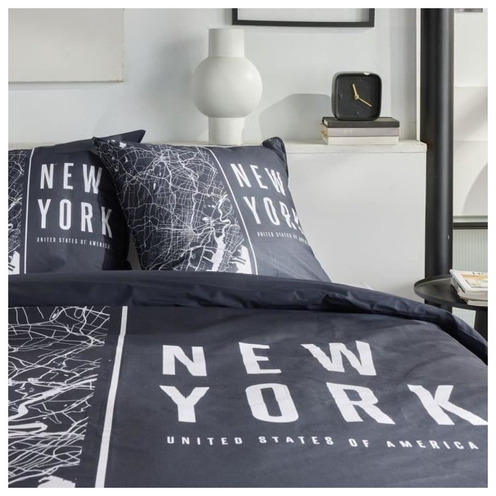 Parure de lit - TODAY - JAVA - 2 personnes - 240x220 cm - Coton - Imprimé New York - Noir Parure de lit - TODAY - JAVA - 2 personnes - 240x220 cm - Coton - Imprimé New York - Noir