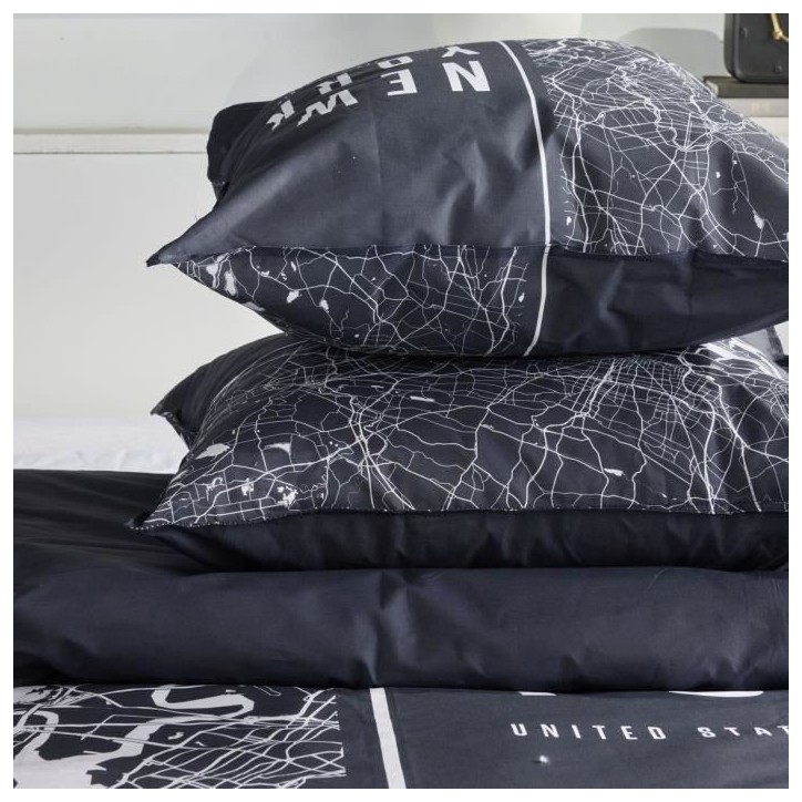 Parure de lit - TODAY - JAVA - 2 personnes - 240x220 cm - Coton - Imprimé New York - Noir Parure de lit - TODAY - JAVA - 2 personnes - 240x220 cm - Coton - Imprimé New York - Noir