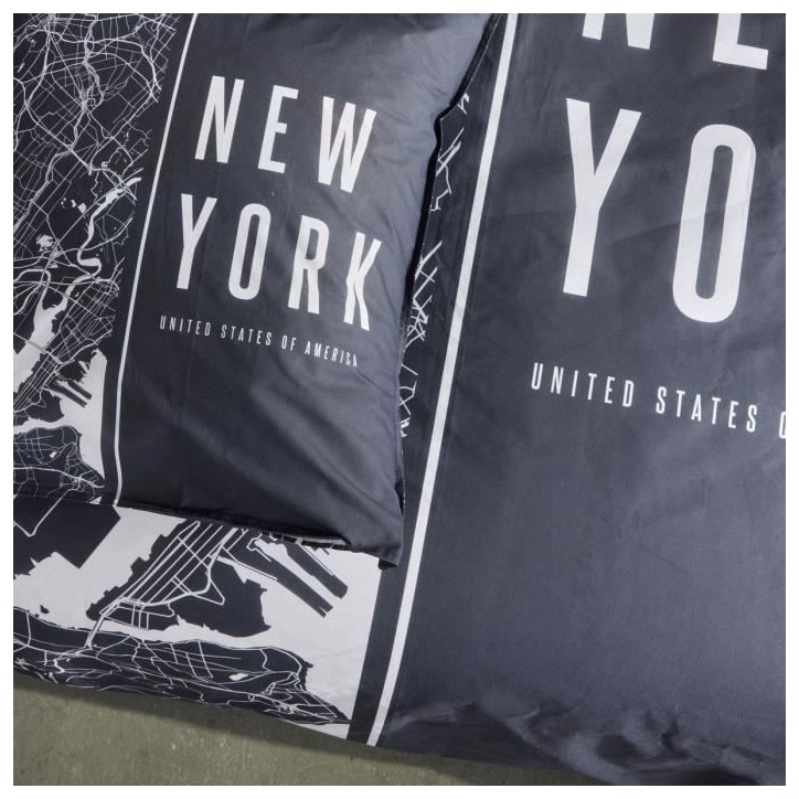 Parure de lit - TODAY - JAVA - 2 personnes - 240x220 cm - Coton - Imprimé New York - Noir Parure de lit - TODAY - JAVA - 2 personnes - 240x220 cm - Coton - Imprimé New York - Noir