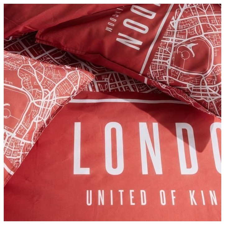 Parure de lit - TODAY - JAVA - 2 personnes - 240x220 cm - Coton - Imprimé London - Rouge Parure de lit - TODAY - JAVA - 2 personnes - 240x220 cm - Coton - Imprimé London - Rouge