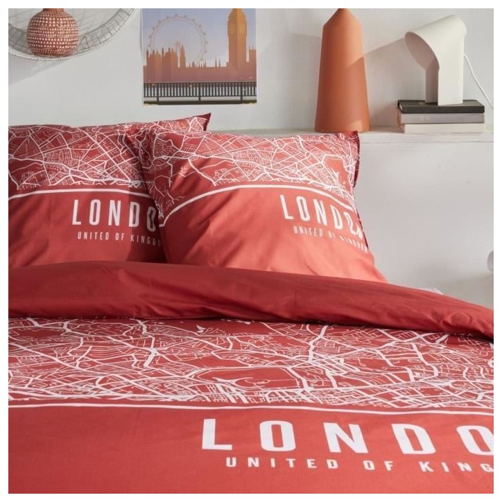 Parure de lit - TODAY - JAVA - 2 personnes - 240x220 cm - Coton - Imprimé London - Rouge Parure de lit - TODAY - JAVA - 2 personnes - 240x220 cm - Coton - Imprimé London - Rouge