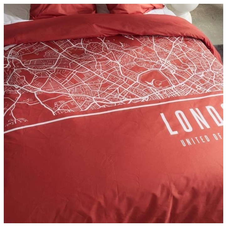 Parure de lit - TODAY - JAVA - 2 personnes - 240x220 cm - Coton - Imprimé London - Rouge Parure de lit - TODAY - JAVA - 2 personnes - 240x220 cm - Coton - Imprimé London - Rouge