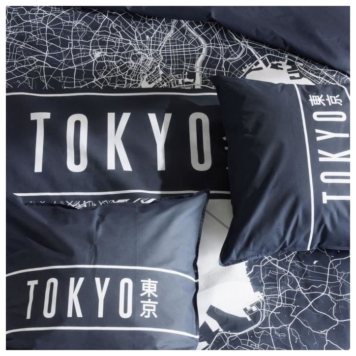 Parure de lit - TODAY - JAVA - 2 personnes - 240x220 cm - Coton - Imprimé Tokyo - Bleu foncé Parure de lit - TODAY - JAVA - 2 personnes - 240x220 cm - Coton - Imprimé Tokyo - Bleu foncé