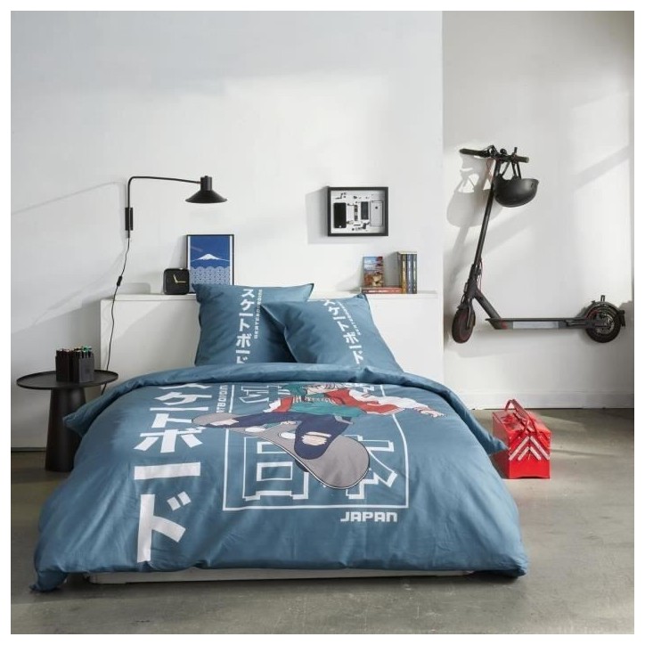 Parure de lit - TODAY - JAVA - 2 personnes - 240x220 cm - Coton - Imprimé Japan - Bleu Parure de lit - TODAY - JAVA - 2 personnes - 240x220 cm - Coton - Imprimé Japan - Bleu