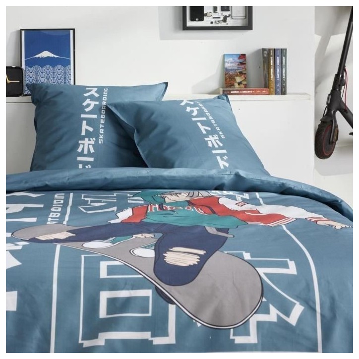 Parure de lit - TODAY - JAVA - 2 personnes - 240x220 cm - Coton - Imprimé Japan - Bleu Parure de lit - TODAY - JAVA - 2 personnes - 240x220 cm - Coton - Imprimé Japan - Bleu