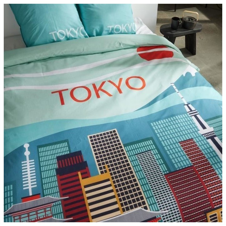 Parure de lit - TODAY - JAVA - 2 personnes - 240x220 cm - Coton - Imprimé Tokyo - Bleu Parure de lit - TODAY - JAVA - 2 personnes - 240x220 cm - Coton - Imprimé Tokyo - Bleu