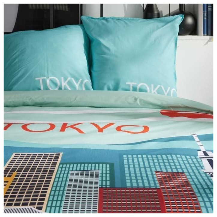 Parure de lit - TODAY - JAVA - 2 personnes - 240x220 cm - Coton - Imprimé Tokyo - Bleu Parure de lit - TODAY - JAVA - 2 personnes - 240x220 cm - Coton - Imprimé Tokyo - Bleu
