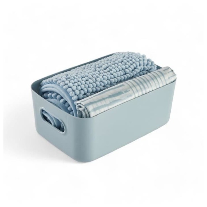 Set de douche - TODAY - UTILITY - Panier, tapis, rideau - Blue