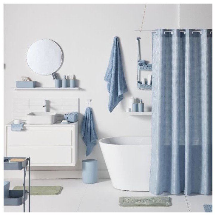 Set de douche - TODAY - UTILITY - Panier, tapis, rideau - Blue