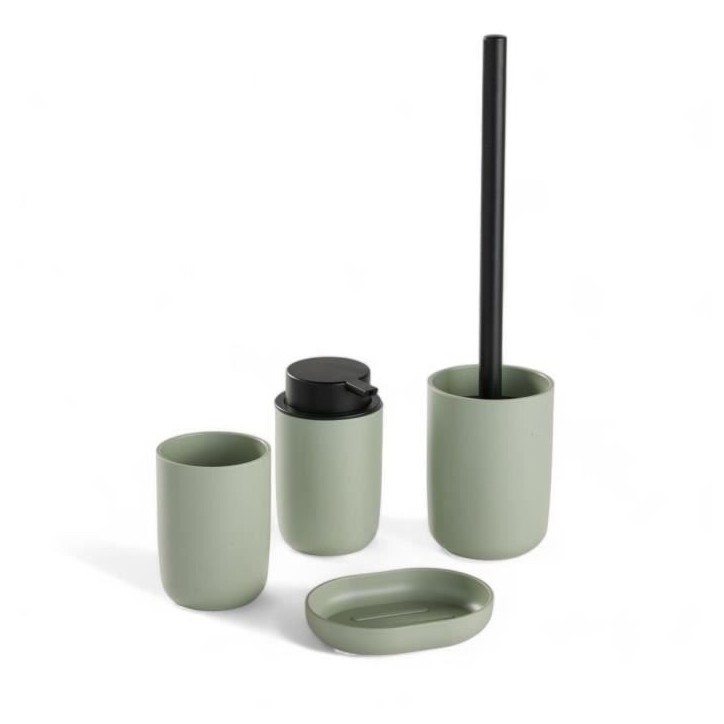 Ensemble de 4 accessoires de SDB - TODAY - UTILITY - Gobelet, distributeur savon, brosse WC - Green