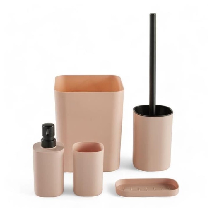 Set de 5 acc SDB - TODAY - UTILITY - Distr de savon, porte-brosse a dents, porte savon, brosse WC, poubelle - Pink Set de 5 acc SDB - TODAY - UTILITY - Distr de savon, porte-brosse a dents, porte savon, brosse WC, poubelle - Pink