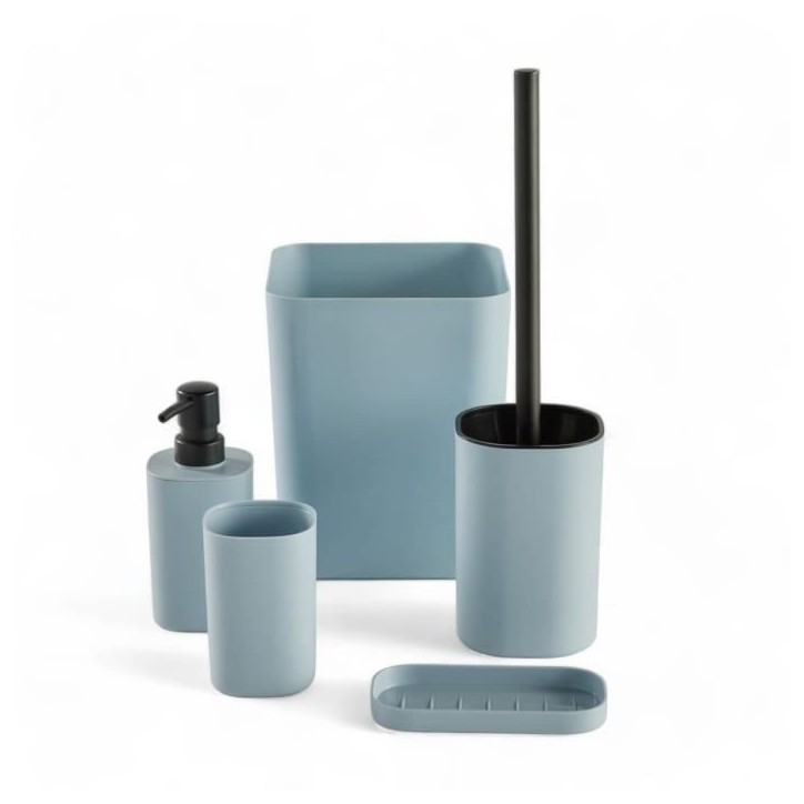 Set de 5 acc SDB - TODAY - UTILITY - Distr de savon, porte-brosse a dents, porte savon, brosse WC, poubelle - Blue Set de 5 acc SDB - TODAY - UTILITY - Distr de savon, porte-brosse a dents, porte savon, brosse WC, poubelle - Blue