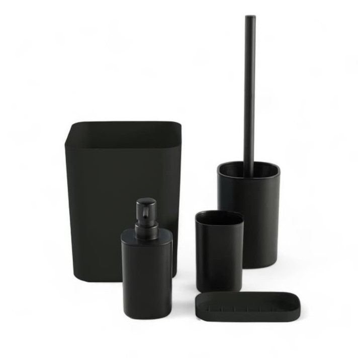 Set de 5 acc SDB - TODAY - UTILITY - Distr de savon, porte-brosse a dents, porte savon, brosse WC, poubelle - Black