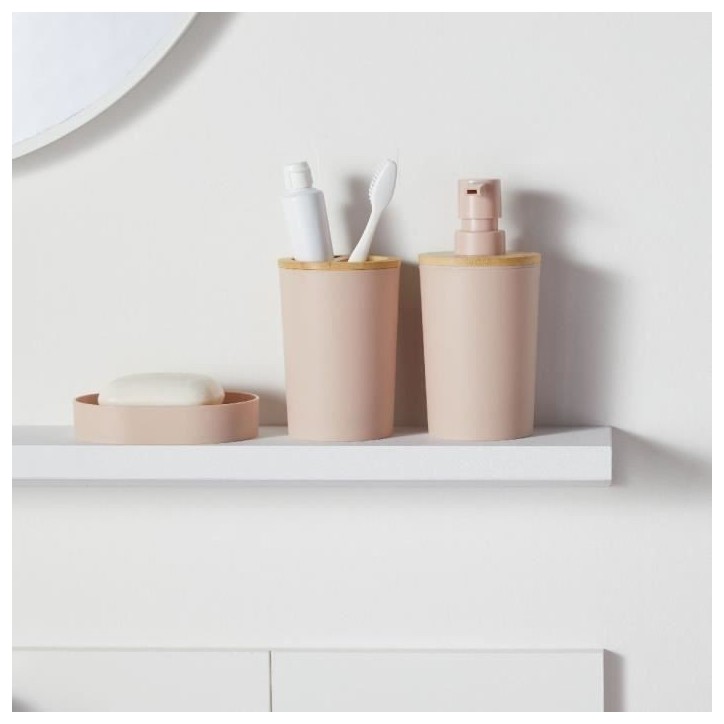 Lot de 6 acc SDB - TODAY - UTILITY - Dist savon, gobelet, porte-brosse a dents, porte savon, brosse WC, poubelle - Pink Lot de 6 acc SDB - TODAY - UTILITY - Dist savon, gobelet, porte-brosse a dents, porte savon, brosse WC, poubelle - Pink