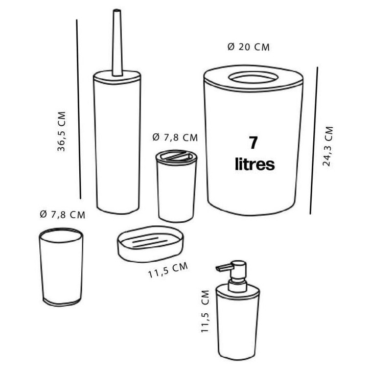 Lot de 6 acc SDB - TODAY - UTILITY - Dist savon, gobelet, porte-brosse a dents, porte savon, brosse WC, poubelle - Pink Lot de 6 acc SDB - TODAY - UTILITY - Dist savon, gobelet, porte-brosse a dents, porte savon, brosse WC, poubelle - Pink