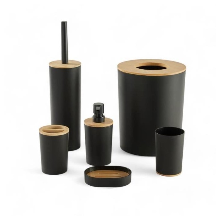 Lot de 6 acc SDB - TODAY - UTILITY - Dist savon, gobelet, porte-brosse a dents, porte savon, brosse WC, poubelle - Black