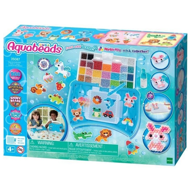 Aquabeads L'atelier d'initiation, Coffret 900 perles de 25 couleurs, perles qui collent avec de l'eau, 35087, Des 4 ans
