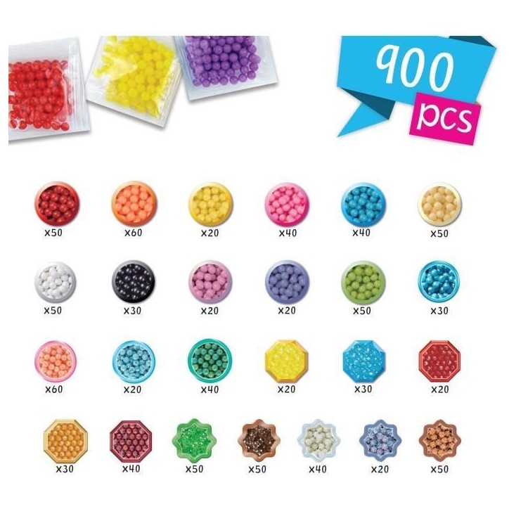 Aquabeads L'atelier d'initiation, Coffret 900 perles de 25 couleurs, perles qui collent avec de l'eau, 35087, Des 4 ans